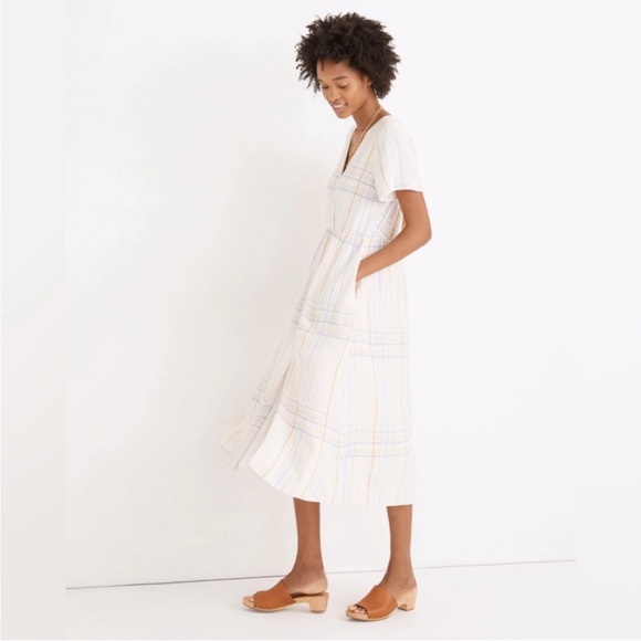 Madewell Linen Blend Clara Pastel Plaid Midi Dress M - Picture 3 of 10
